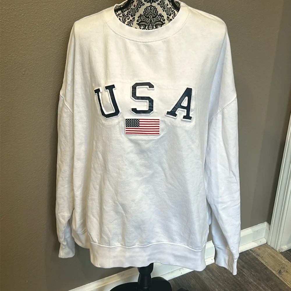 🇺🇸 USA-Embossed Crewneck Fleece Sweatshirt 2XL